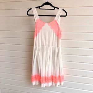 Free People Alabaster Georgia Orange Cream Neon Lace Dress sz 8 Summer Beach